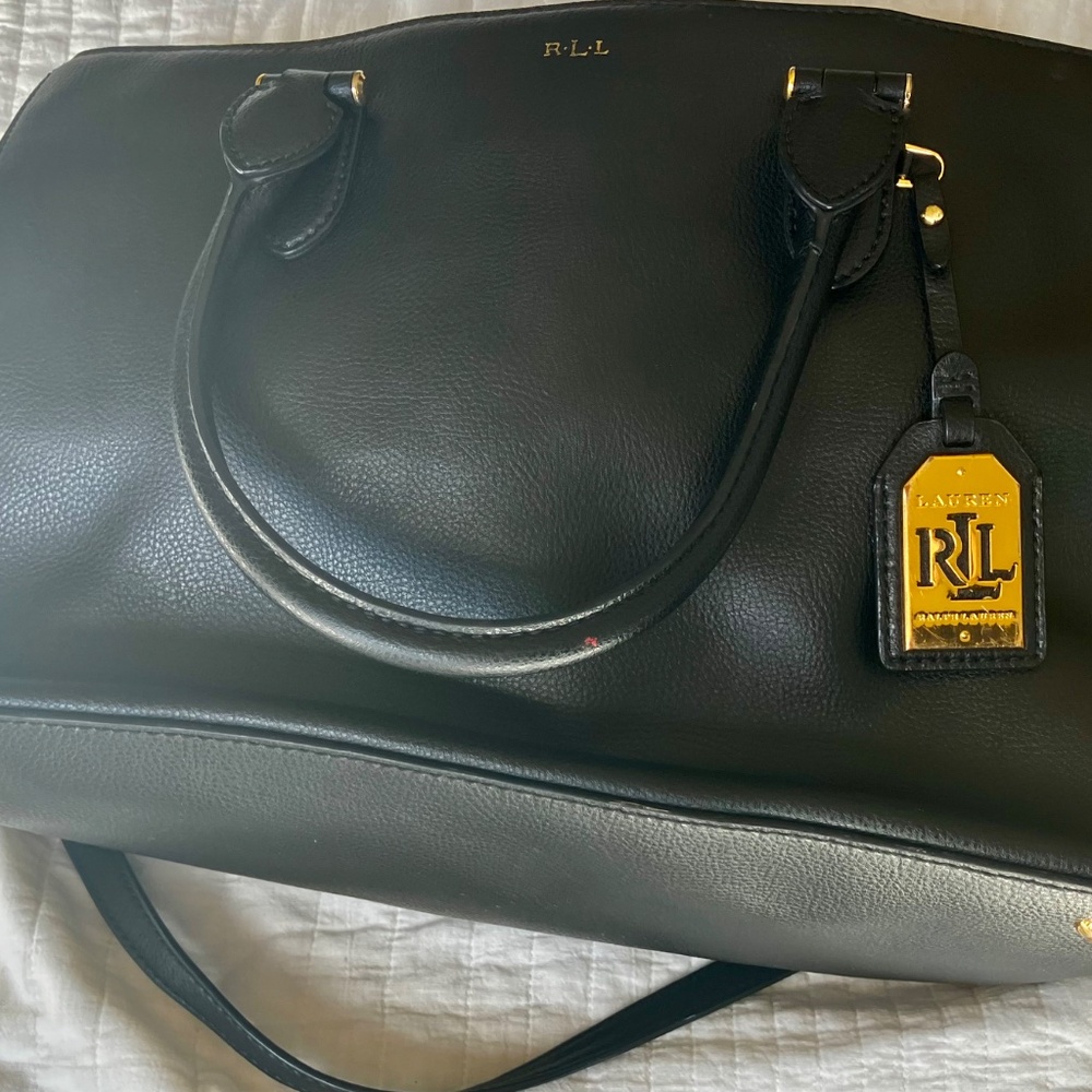 Ralph Lauren Large Black Vintage Pebbled Leather Lauren Bag